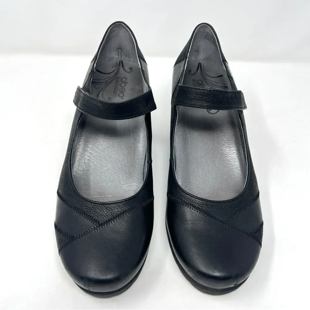 ABEO BIO System Ginger Mary Jane Black Leather Wedges Hook & Loop Closure 8.5N